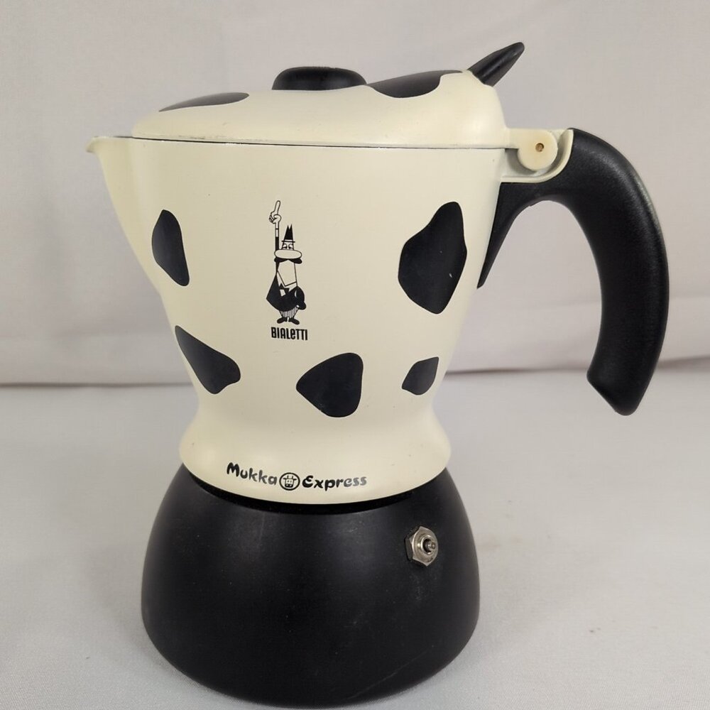Bialetti Mukka Express Cappuccino Maker Cow Animal Print Black White F41 READ